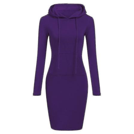 Enfärgad långärmad huvklänning för kvinnor 3 L