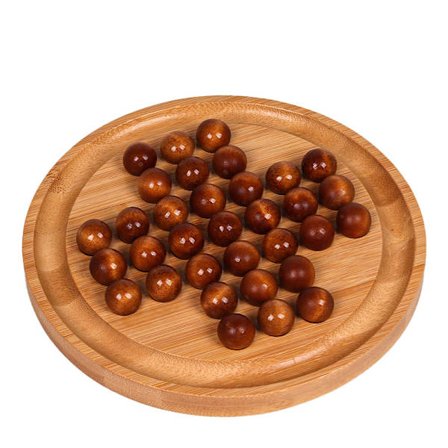 Träsolitaire-spel – Solitaire-pusselspel – Klassiskt brädspel Marmor Schack Mind Game 20CM 7,9” Rund bräda med träkulor En spelare Gameplay