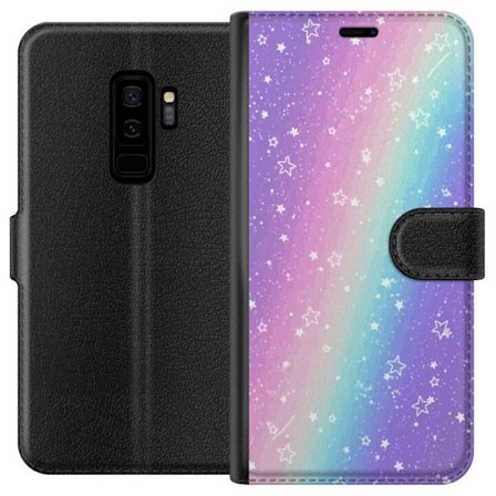 Kompatibel Tegnebogsetui til Samsung Galaxy S9+ Rainbow-farvet pastelbaggrund med hvide stjerner og glitrende prikker i blød overgang