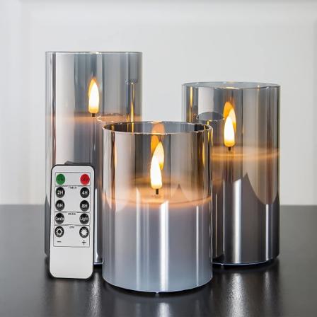 Glasflamfri flimrande ljus med fjärrkontroll, 3-pack realistiska LED-falska ljus High4" 5"" 6"""