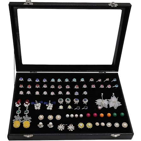 Ringholder, fløyelsboks med 100 spor for oppbevaring og utstilling av ringer