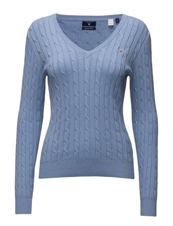 Stretch Cotton Cable V-Neck Villapaita Sininen GANT