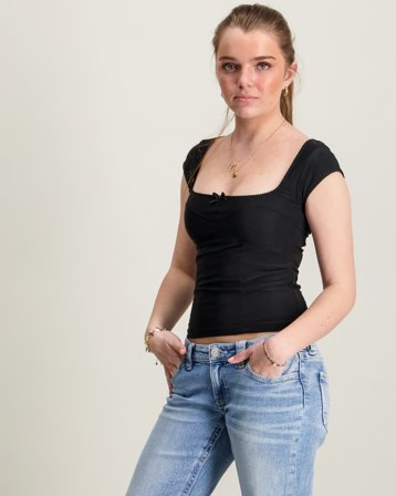 Gina Tricot Young 14+ 14+ short sleeve top Sort Toppe/Bluser Pige - Kids Brand Store