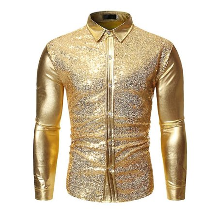 Herre Sequin Goldstempling Revers Langermet Skjorte