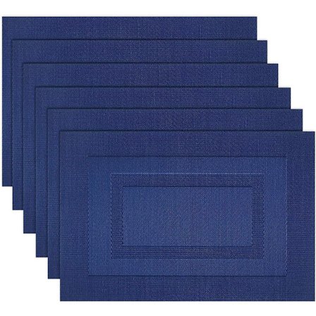Pöytätabletit, pestävät kudotut vinyylitabletit ruokapöydälle, helposti puhdistettavat muovitabletit, 6 kpl (18 x 12 tuumaa, laivastonsininen)