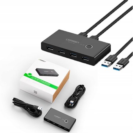 UGRØN SWITCH BOX HUB SWITCH 4X USB 3.2 USB SPLITTER SORT