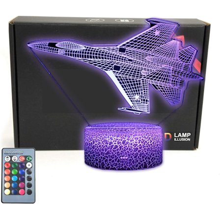 Jagerfly 3D Illusionslampe Flyplass Soverom Dekor Nattelys Fjernkontroll Gaver til Menn, Barn, Gutter, Jenter, Fedre, Tenåringer