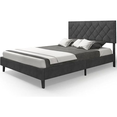 COSTWAY Dubbelsäng 140 x 200 CM Sängram för 2 personer för vuxna, Huvudgavel, Ribbotten, Belastning 450 kg, H 31 cm