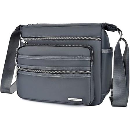 Canvas axelväska med stor kapacitet Messenger-väska med flera dragkedjor Business-väska (blå) grey