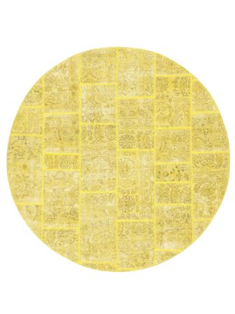 Handknuten Patchwork Matta Ø 200 Gul