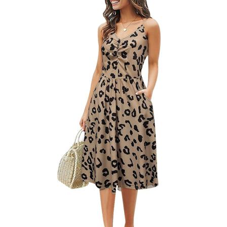 Kvinnor Med Printed Mönster Slip Dress Djup V-ringad Ärmlös Spaghet
