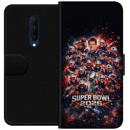 Yhteensopiva Lompakkokotelo OnePlus 7T Pro Super Bowl 2026 juliste, jossa New England Patriots ja NFL-mestaruuspalkinto räjähtävän urheilullisessa suu