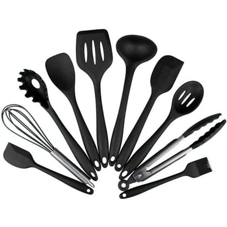 Pakke med 10 køkkenredskaber silikone BPA-fri sæt (10 stk. sort).