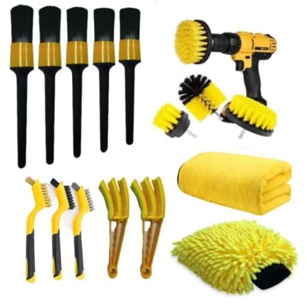 Skrubbebørster for drill 16-pakning - Ren bil, bad, utvendig 16-paks skurebørster - Perfet Black 16-pack skurborstar