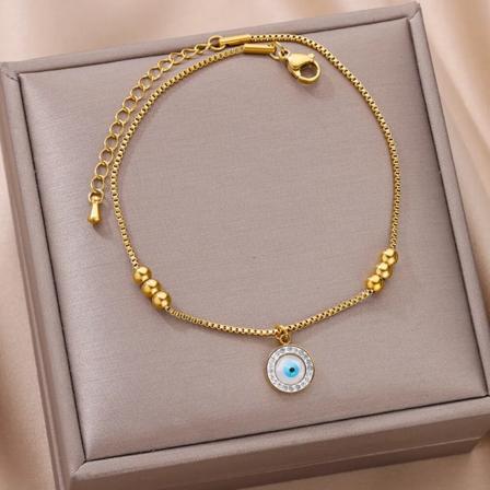 Vintage Bule Bead Stars Anklets För Kvinnor Guld Färg Rostfritt Stål Anklet Armband Ny Sommar Strand Tillbehör Smycken femmes HJ403G