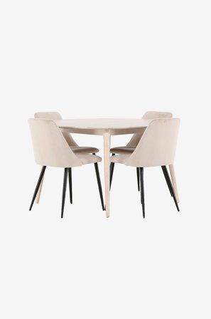 Venture Home - Spisebord Flora med stol Night - Beige - Spisegruppe 4 personer - Fra Homeroom