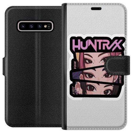 Yhteensopiva Lompakkokotelo Samsung Galaxy S10+ K-pop-inspiroitunut futuristinen tyttöryhmä neonvaloissa ja kosminen sci-fi-kohtaus