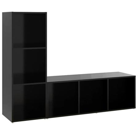 Vidaxl Tv-skåp 2 Delar Svart 107x35x37 Cm Konstruerat Trä Svart
