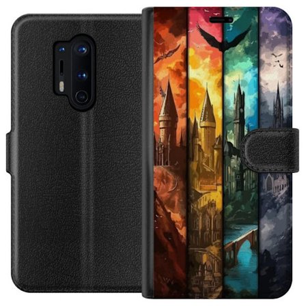 Kompatibelt Plånboksfodral till OnePlus OnePlus 8 Pro Fyra magiska slott i olika elementfärger, episk fantasykonst med eld vatten luft och mörker i