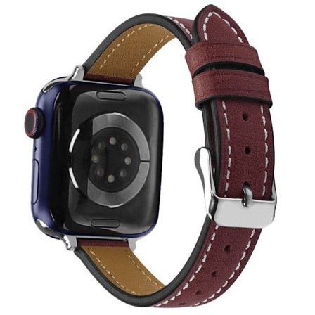 Apple Watch (45 mm) retro klockarmband i äkta läder - Vinröd