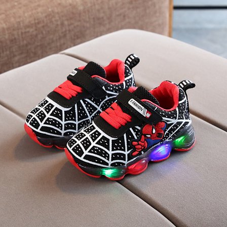 Børns Sportsko Spiderman Lighted Sneakers Børn Led Lysende Sko Til Drenge Sort