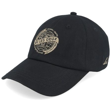 Les Deux - Globe Black/Warm Sand Dad Cap Unconstructed Black Cap - @ Hatstore