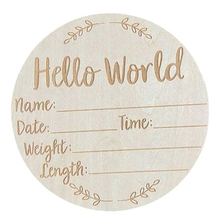 15 cm pyöreä vauvan syntymäilmoitus valokuvarekvisiitta lehmuspuu kyltti Hello World vauvan kyltti lastenhuoneeseen L1