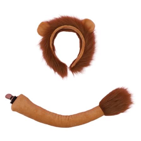 Fuskpäls Djurpannband lurviga lejonöron Set svansuppsättning Kawaii hårbåge för Halloween Cosplay Festtillbehör