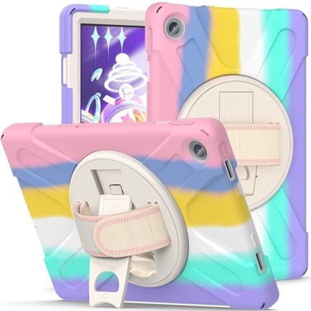 Lenovo Tab M10 Plus (Gen 3) 360 graders vridbart silikonskydd med handrem - Färgglad Rosa