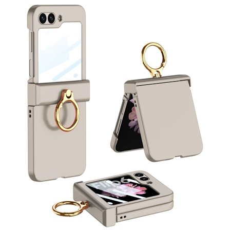 GKK Samsung Galaxy Z Flip6 5G Slank, støtsikkert mobildeksel med ringholder og film i herdet glass - Titangrått