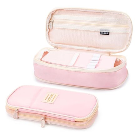 Multifunksjonelt penal, sammenleggbart penal, reise-penal med glidelås – stor kapasitet, multifunksjonell rosa