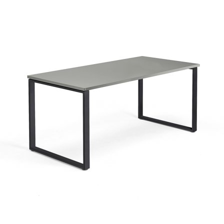 Schreibtisch QBUS, O-Gestell, 1600 x 800 mm, Gestell schwarz, hellgrau