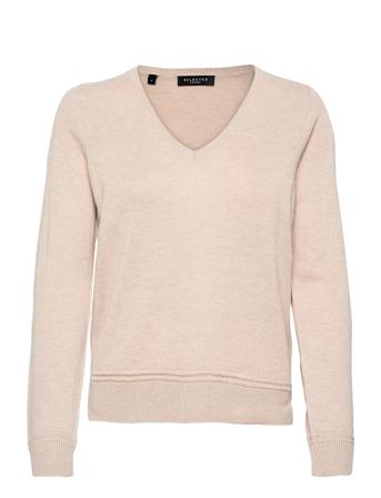 Slfinka Cashmere Ls Knit V-Neck Beige Selected Femme