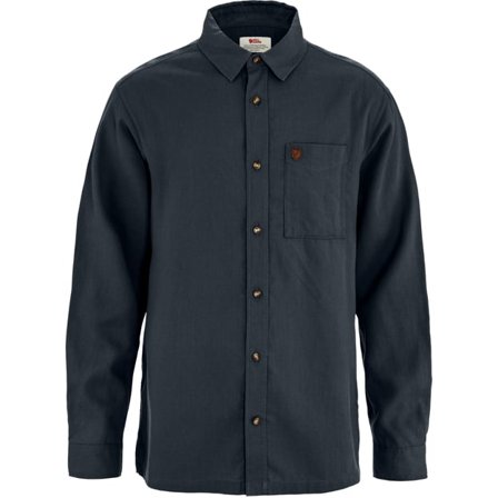Fjällräven Men's Övik Relaxed Hemp Shirt Long Sleeve Top in Dark Navy | Size: XL, Hemp/Polyester