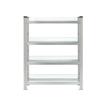 Regalsystem TRANSFORM, Grundmodul mit 4 Gitterböden, 1576 x 975 x 500 mm, verzinkt