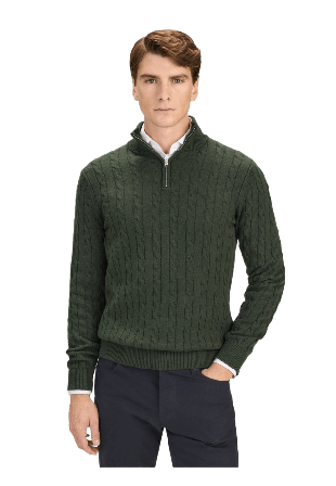 John Henric Cotton Cable Knitted Half Zipper Sweater (vidar) Tröjor Herr Grön M