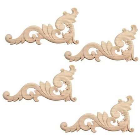 4 stk dekorative ornamenter Treornamenter Håndlaget for Skapmøbler hjørne 15x7,5cm
