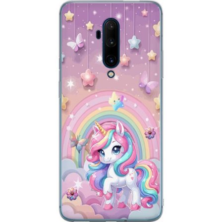 Kompatibel Mobilcover til OnePlus 7T Pro Magisk enhjørning med regnbue manke, stjerner og sommerfugle mod en pastelfarvet himmel med skyer