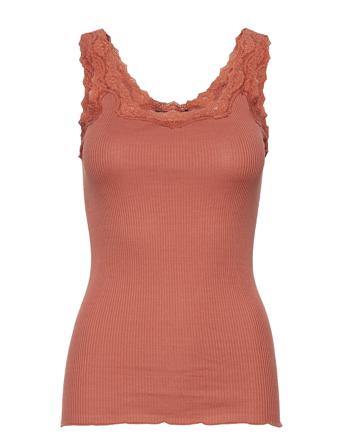 Silk Top W/ Lace T-shirts & Tops Sleeveless Ruskea Rosemunde