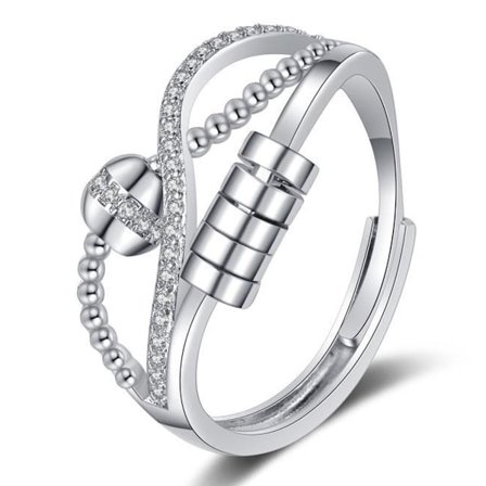 Ångestdämpande Ring För Mindfulness, Spinner Ring Med Roterbart Band Justerbar Ring För Lugn Och Fokus, Kristallutsmyckad Statement Ring För