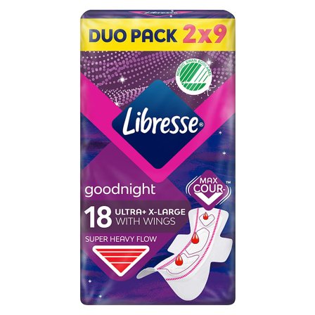 Libresse Ultra Night Extra Wing Duo Pack 18 stk, Medicin & Pleje, Bind & Indlæg, Bind