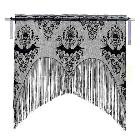 Svart Skalle Tyll Topper Sjal Halloween Spøkelseshus Fest Gardiner Stoff