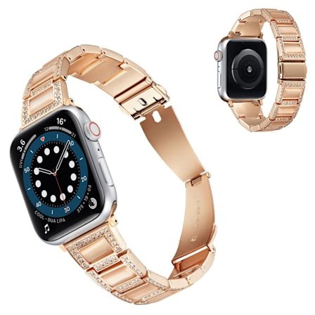 Apple Watch 42 mm - 44 mm klockarmband med strass i opalstil - Aprikos