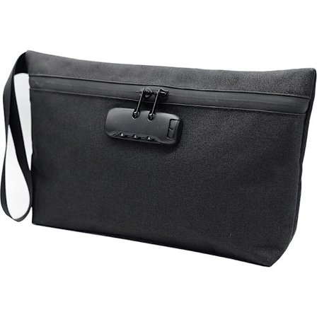 (sort) Lynlåslomme, bankoptegnelser, pas, fotos, værdigenstande og smykkelåsbare attachémappe