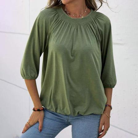 Casual O-neck Dam T-shirts 3/4 Ärm Solid T-shirt Summer To