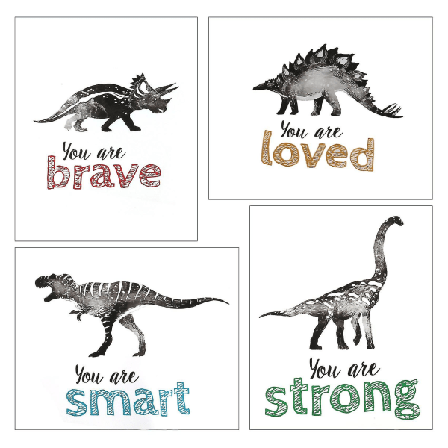 4 stk. Dinosaur Vægmale til Lille Drenges Værelse, Baby Børneværelse Plakater, Motiverende Børnelegeværelse Dino
