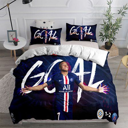 Jalkapallotähti Ronaldo, Messi, Mbappe digitaalisesti painettu lasten vuodevaatteet kolmiosainen setti