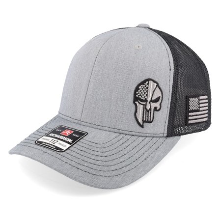 Army Head - Grijs trucker Cap - Army Skull Usa Heather Grey/Black Trucker @ Hatstore