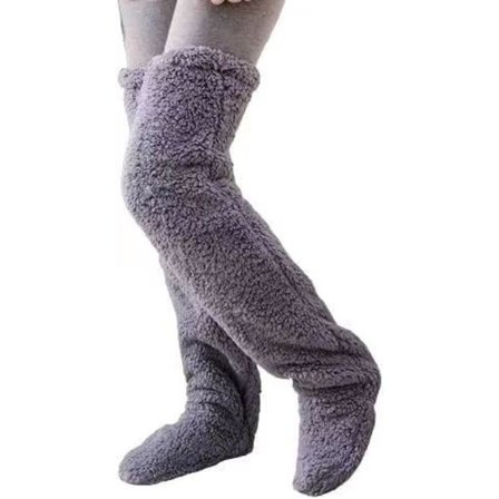 Dam vinter varma knähöga strumpor tjocka plysch tofflor strumpor lurviga extra långa benvärmare ärm lår sova strumpor