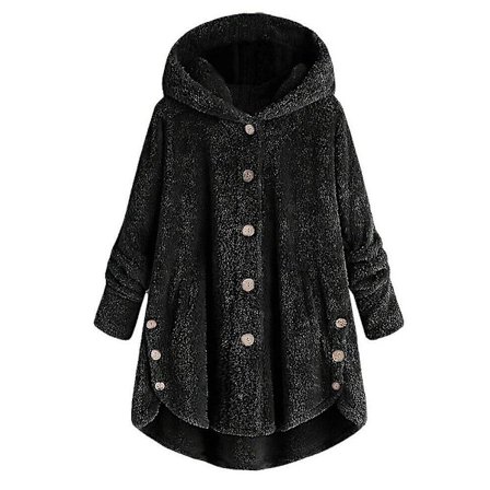 Dame Vinter Varmt Plysset Overfrakke Knappet Jakke Toppe Løse Hættede Yderbeklædning